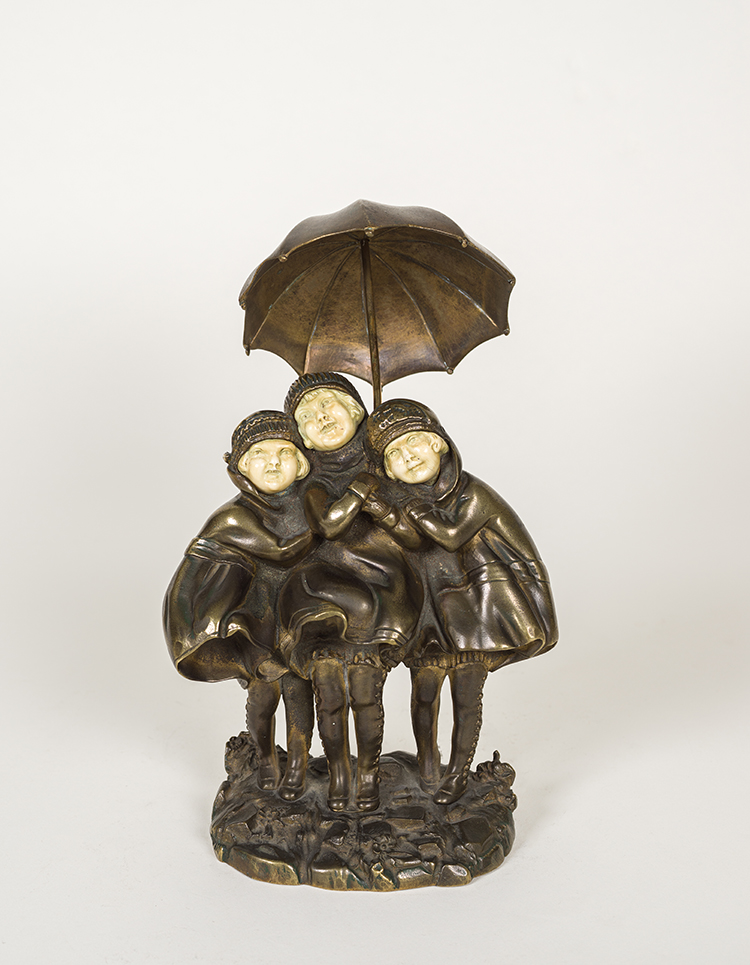 Three Children with Umbrella by Demeter H. Chiparus