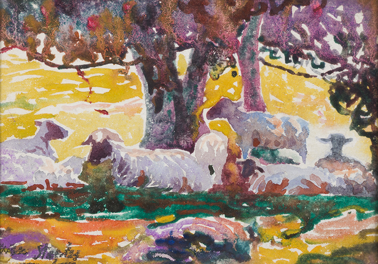 Sheep Resting Under Tree par Owen B. Staples