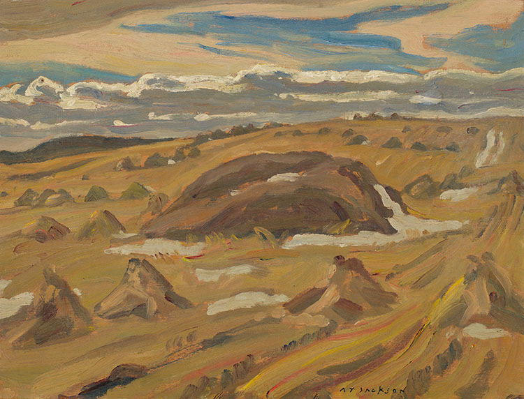 Old Hay Stacks and Oat Sheaves, Alberta by Alexander Young (A.Y.) Jackson