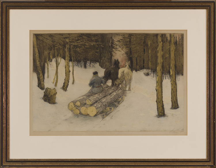 Wood Cutter and a Horse Drawn Sleigh par Frederick Simpson Coburn