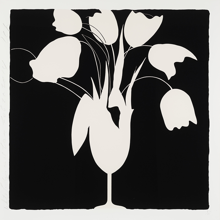 White Tulips and Vase, February 25, 2014 by Donald Sultan