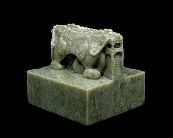 Large Chinese Khotan Green Jade Dragon Seal, 19th Century by  Chinese Art sold for $91,250